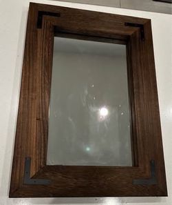 Gorgeous Dark Wood Mirror with Black Metal Accents 18x26”