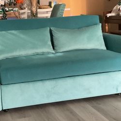 Teal Two Tone Small Sleeper Sofa