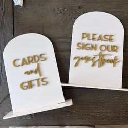 Acrylic arch signs for cards and gifts and guestbook    