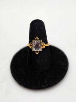 Gold-Tone Ring with Rectangular Faceted Crystal