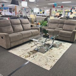 Brown Microfiber Sofa &loveseat Set For Sale W/4 Manual Recliners (furniture Assembly) 40%off