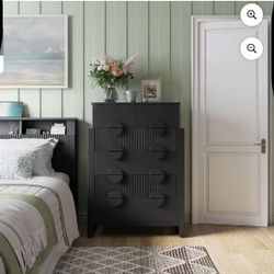 Modern Tall Chest of Drawers with 6 Drawers, Storage Furniture for Bedroom, Living Room, H-Shaped Edges, Black $130