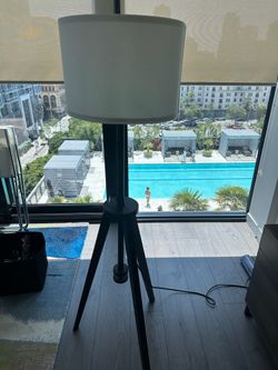 Modern Wood Tripod Floor Lamp with White Shade