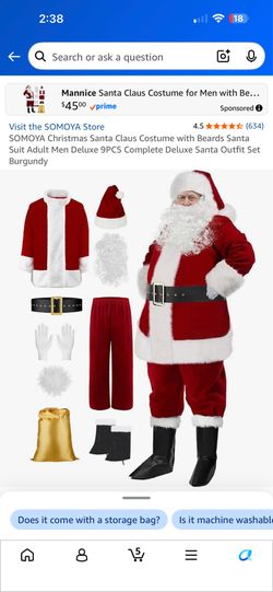 Santa Suit Costume Adult Men Deluxe 9PCS Size 2XL