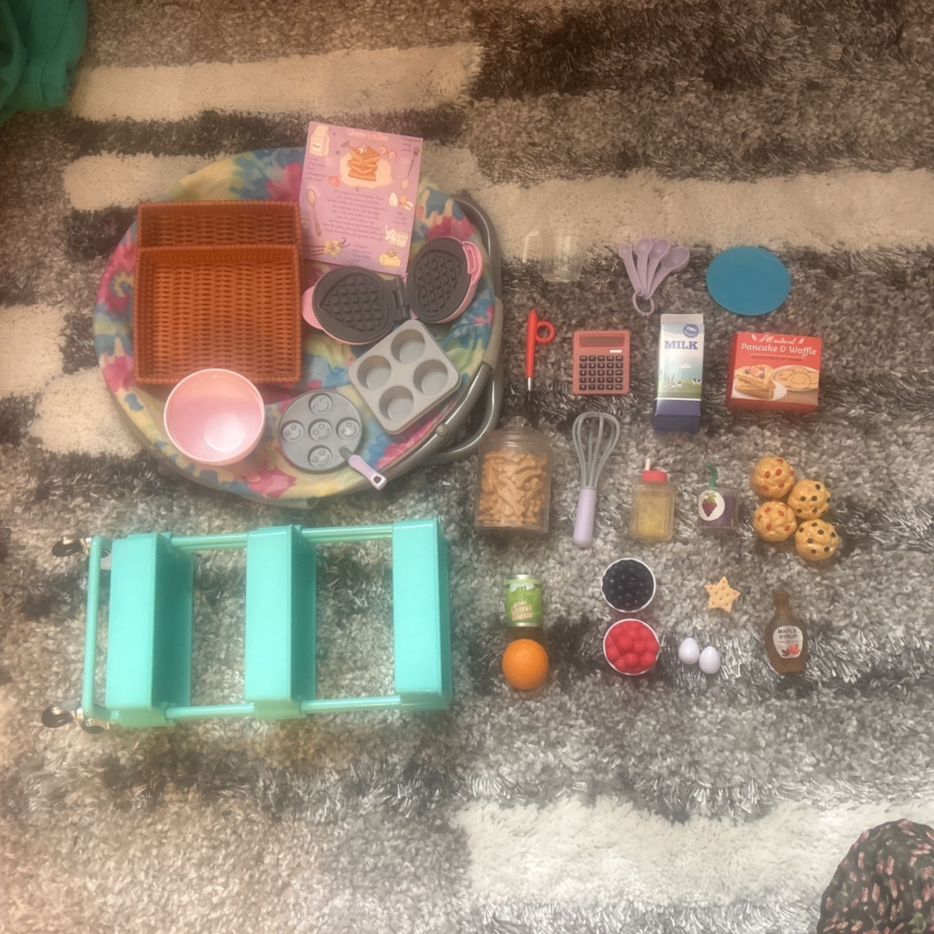 Small american Girl Doll toys: Making breakfast set,cart and foldout chair