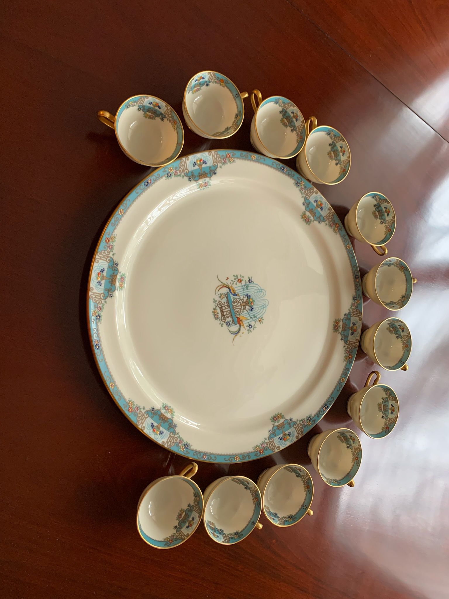 Lenox, Fountain Design, Platter with 12 matching Tea Cups. Like new condition. 