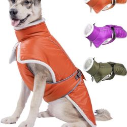 Dog Winter Coat For Large Dogs, Waterproof & Reflective Dog Snow Jacket With Fleece Lining Adjustable Turtleneck Dog Cold Weather Coats With Harness H