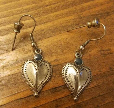 Silver Colored Heart Dangle Earrings