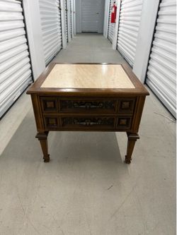 Large Vintage Mid-Century Modern Single Drawer Marble Top End Table (25 x 25) - One Available