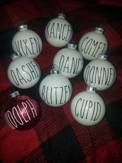 Rae Dunn inspired Christmas ornaments, reindeer names