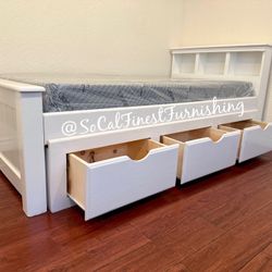 White Twin Bed With Drawers And Mattress 
