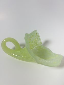 Hand Blown Art Glass Cornucopia Light Green Yellow Signed By Artist BeckWith