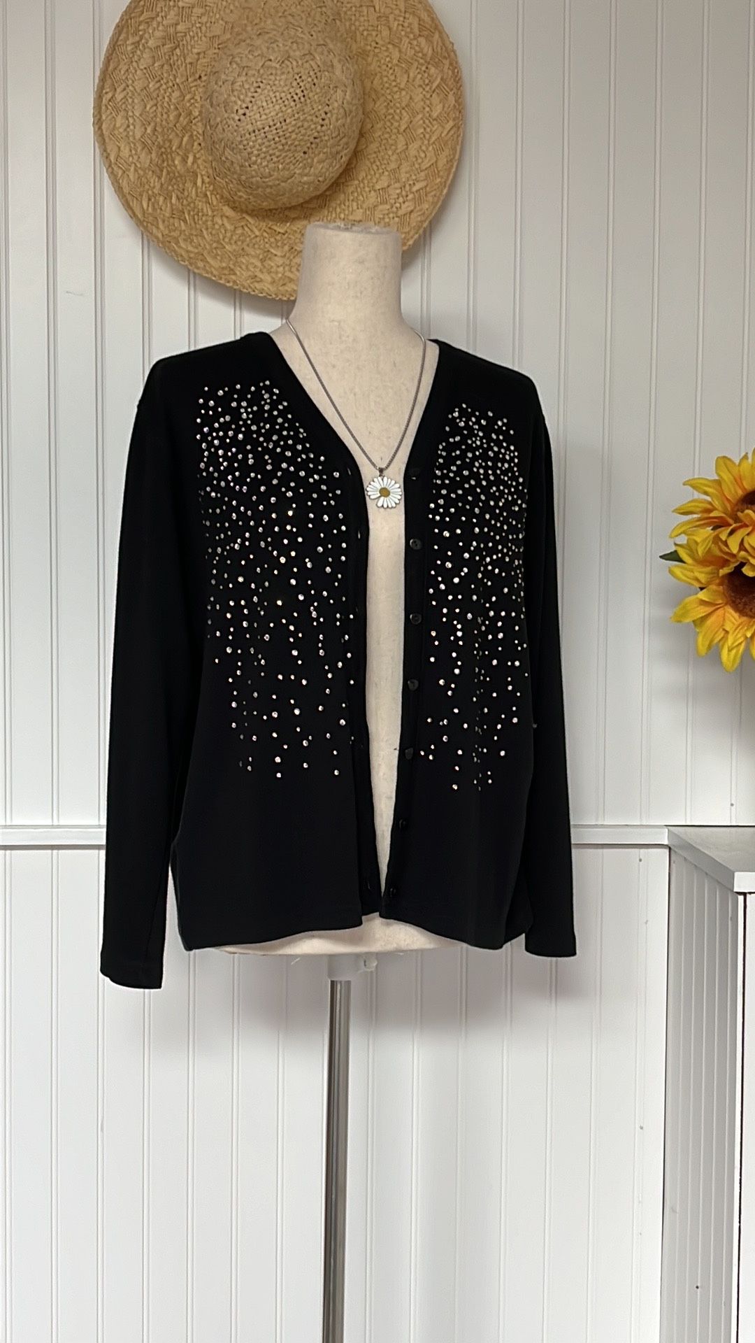 Isaac's Design Black button up Rhinestone Cardigan 