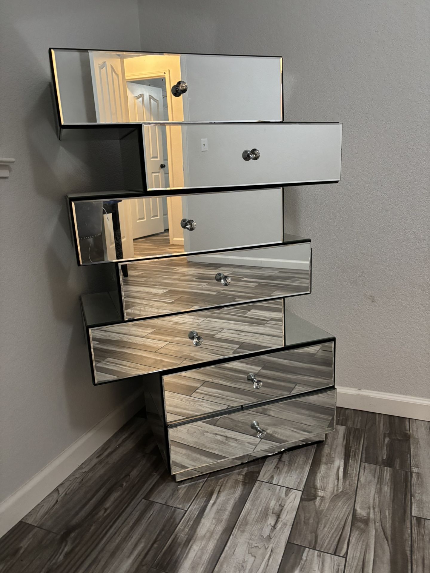 Beautiful Tall Boy Mirrored Dresser With Easy Glide Drawers