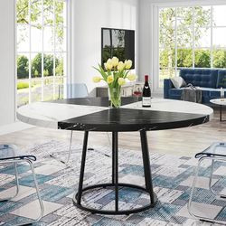 Tribesigns Round Dining Table for 4 People, 47 inch Kitchen Table Large Dinner Table with Circle Metal Base Faux Marble Table Top for Home Kitchen Din