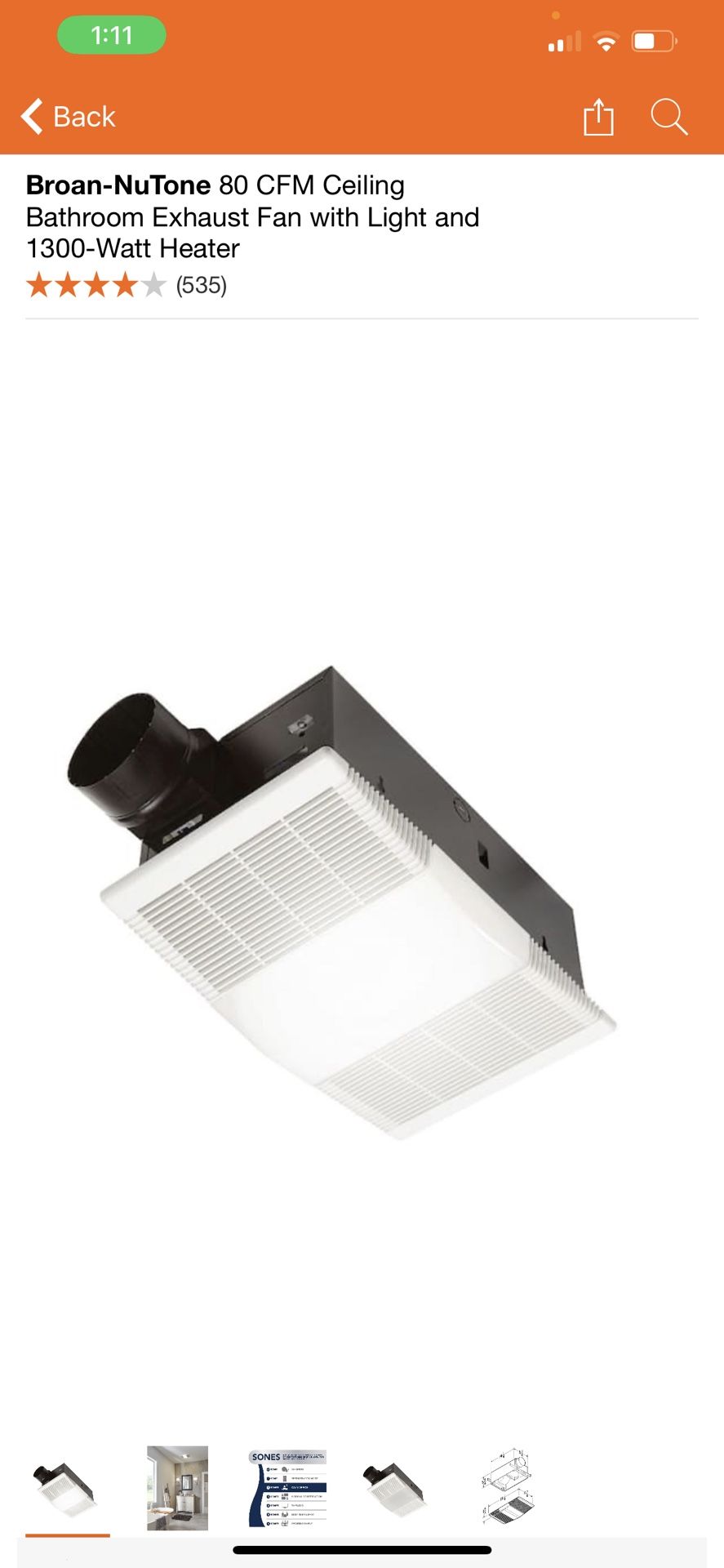 Broan NuTone 80 CFM Ceiling Bathroom Exhaust Fan with Light and