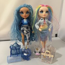🌈 Rainbow High Dolls – Amaya Raine & Skyler Bradshaw with Pets, Bags & Accessories – Used – Slime Not Included
