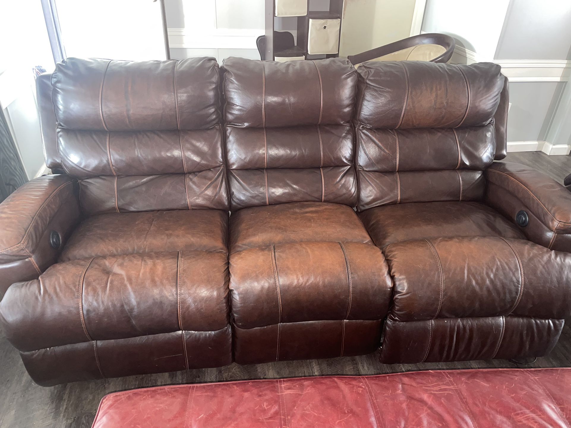Brown Faux Leather Couch And Chair
