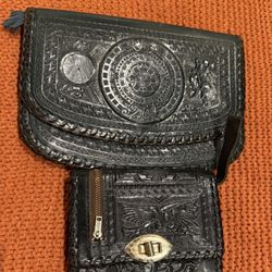 Vintage hand tooled leather clutch handbag Wallet Southwestern Boho 60s 70s