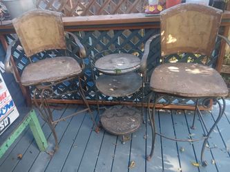Wrought Iron Patio Set 2 Swivel Chairs Tabl