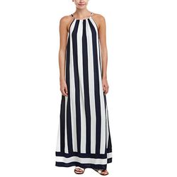 SPLENDID Navy & White Stripped Sleeveless Halter Maxi Dress Size XS
