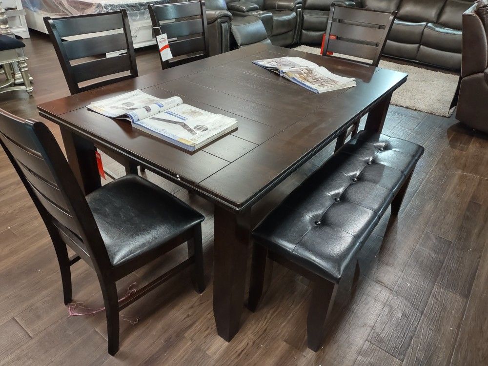 New Dining Set With Table Bench And Four Chairs