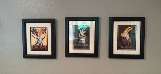 Set of 3 Vintage Style Framed Art Prints