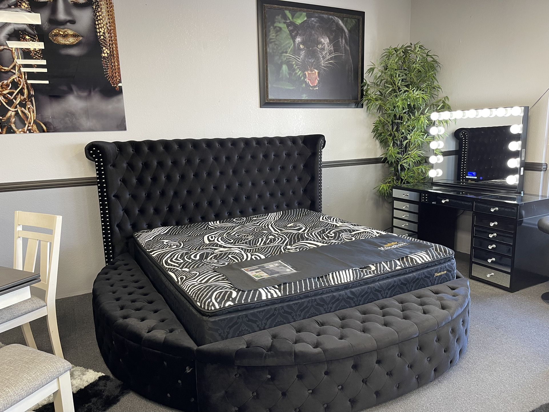 Black King Bed Frame w/ Side Storage