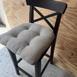 3 Black Wooden Stools With Cushions
