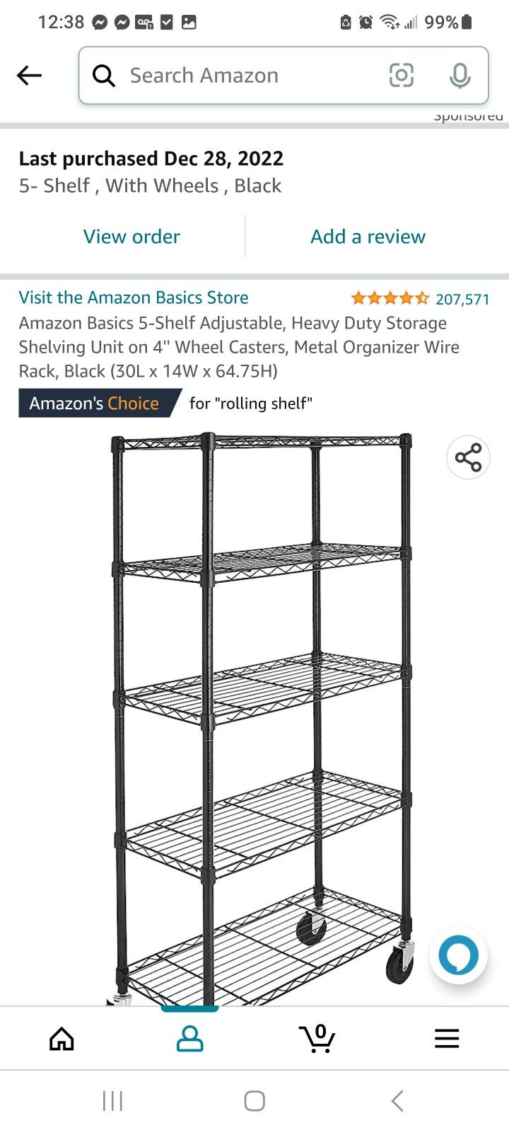 5 Shelf Adjustable Organizer/ Rolling Shelf