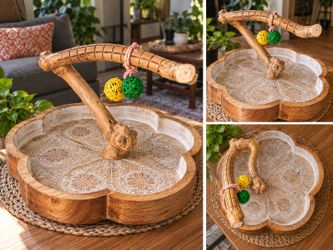 Handmade Natural Java Wood Bird Play Stand – 19.5" Decorative Base – One of a Kind