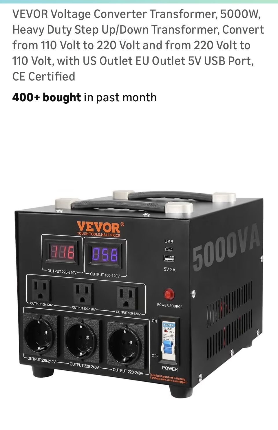 Voltage Converter Transformer5,000 Watt