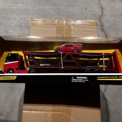 Maisto 1:64 Mercedes-Benz Actros / 1990 Mercedes-Benz 190E - Red - Design Transporters