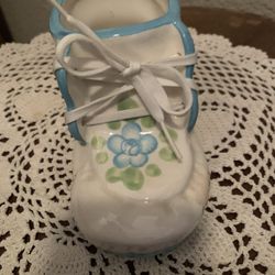 Vintage Blue Floral Baby Shoe Planter