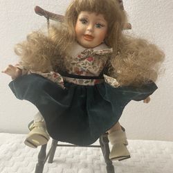Antique Doll And Chair 