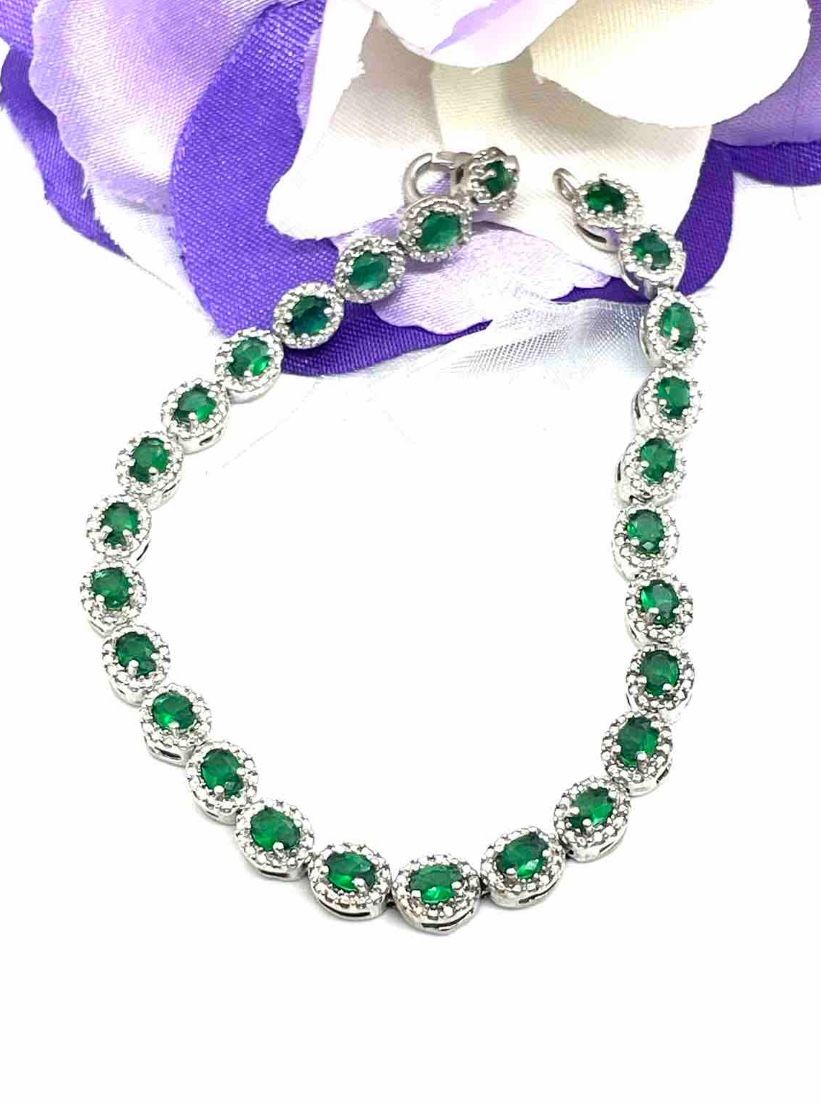 Sterling Green Diopside Bracelet 7.5”