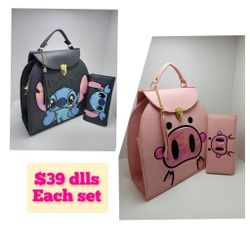 Back Pack Jack, Stich, Hello Kitty, Purse Wallet Set
