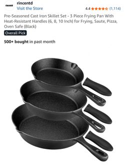 Pre-Seasoned Cast Iron Skillet Set - 3 Piece Frying Pan With Heat-Resistant Handles