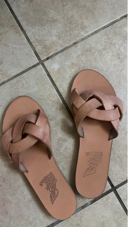 Ancient Greek Brown leather sandals with braided straps