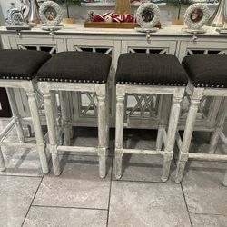 4 very nice counter height upholstered, silver tone nail head, stools, great condition