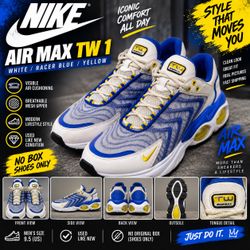 Nike Air Max TW 1 White Racer Blue Yellow Men’s 9.5 DQ3984-100