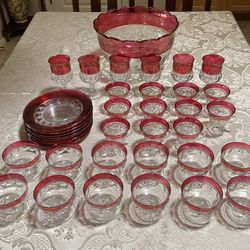 Antique Punchbowl Set. With Dessert Dishes.