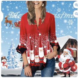 Plus SIze Ruched Christmas Tunic Blouse T-Shirt For Women Irregular 3/4 Sleeve and Hem Loose Tops