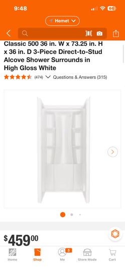 Delta Classic 500 36 in. W x 73.25 in. H x 36 in. D 3-Piece Direct-to-Stud Alcove Shower Surrounds in High Gloss White