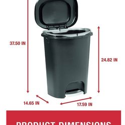 13 Gallon Premium Step-On Trash Can with Lid and Stainless-Steel Pedal, Black Waste Bin for Kitchen