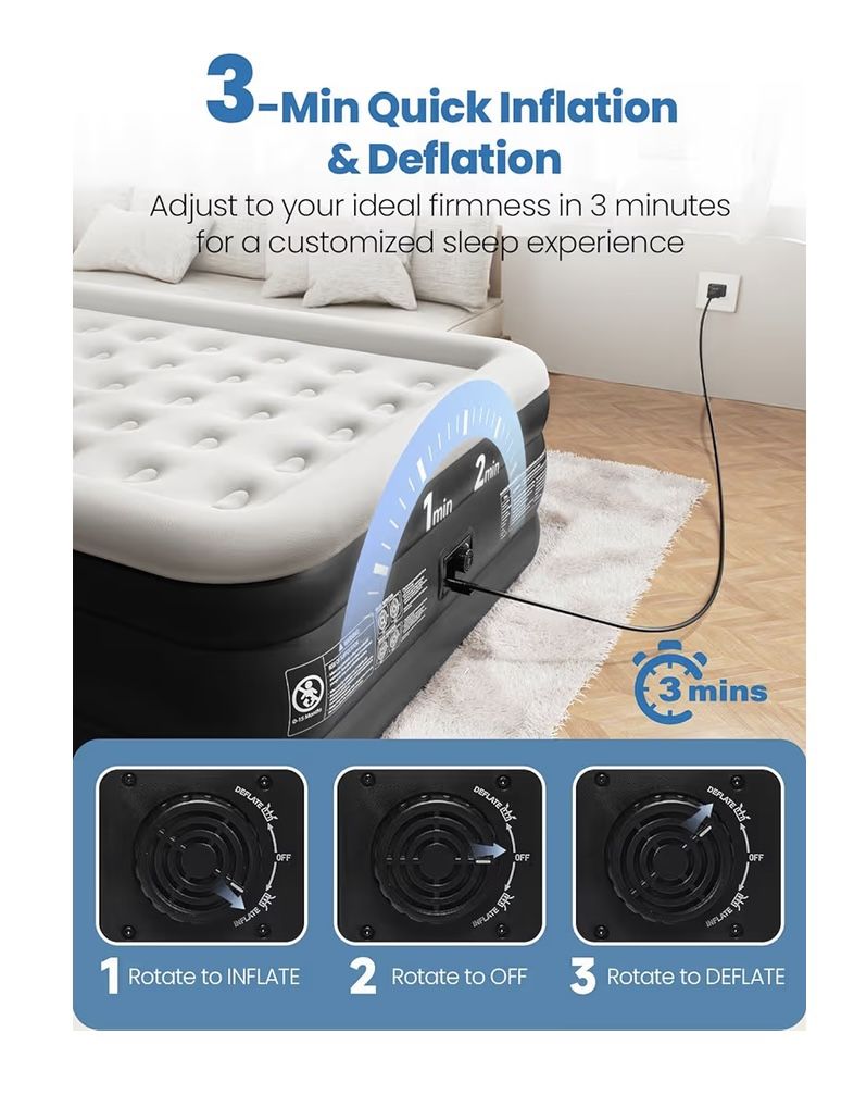 Queen Air Mattress, 18" Raised Comfort Inflatable Bed with Built-in Pump 3-Min Inflation Upgraded Honeycomb Pillar Design 48Hr Leak-Proof Test Support