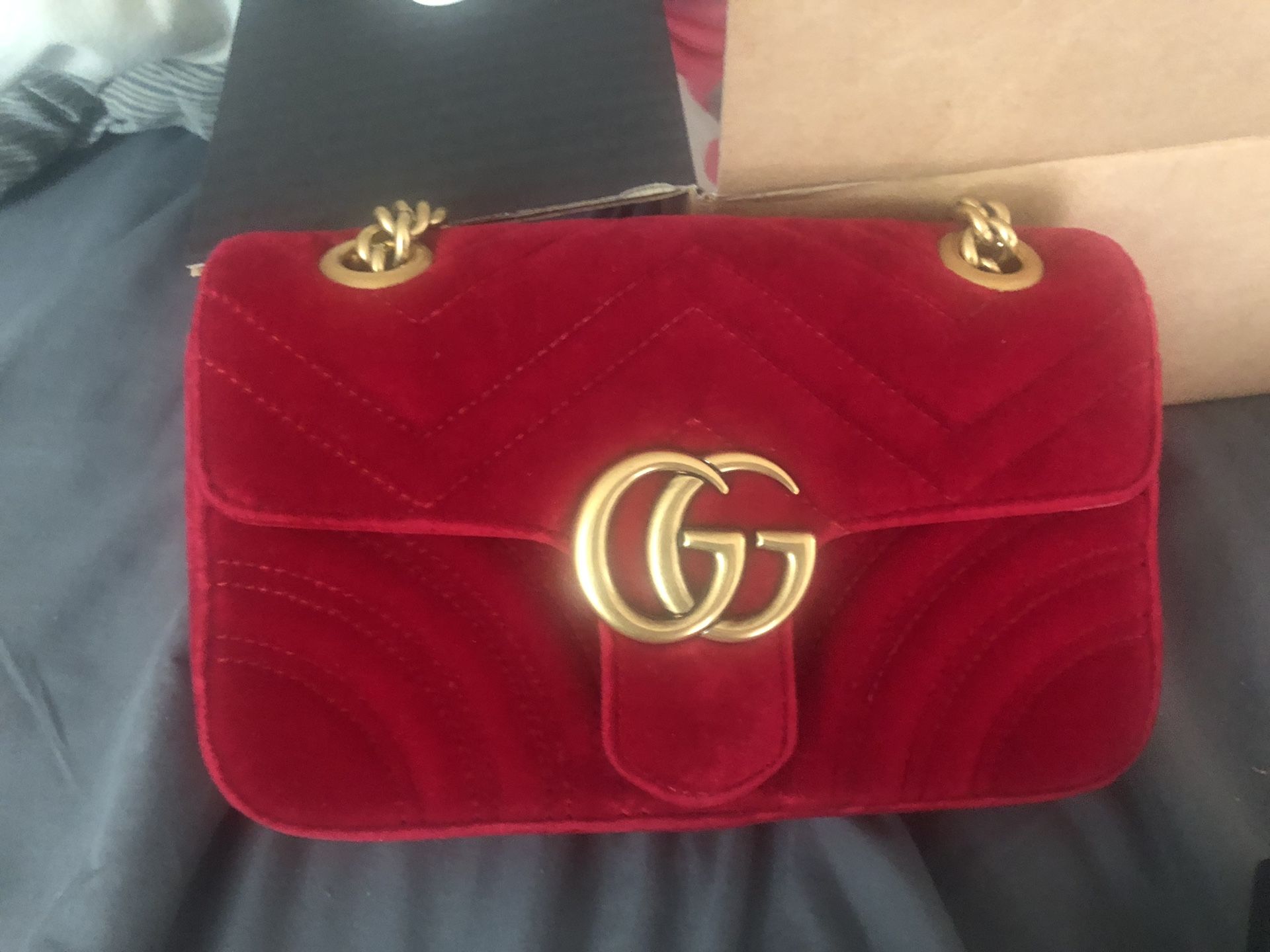 Authentic Red Velvet Gucci Mermont Mini Bag