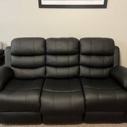 Like-New Black Leather Look Couch/Sofa with Reclining Seats!