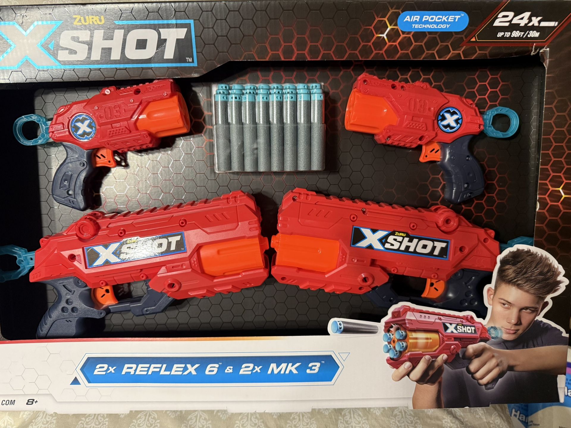 Zuru X-Shot 4 Gun Bundle - 2x Reflex 6 & 2x MK 3 with 24 Foam Darts