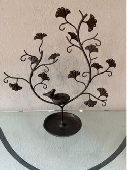 Heavy cast metal jewelry holder with bird